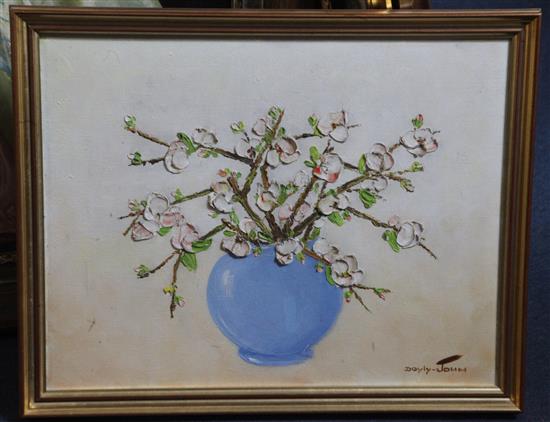 § Cecil Rochfort DOyly John (1906-1993) Still life of prunus flowers in a blue vase 14.25 x 18in.